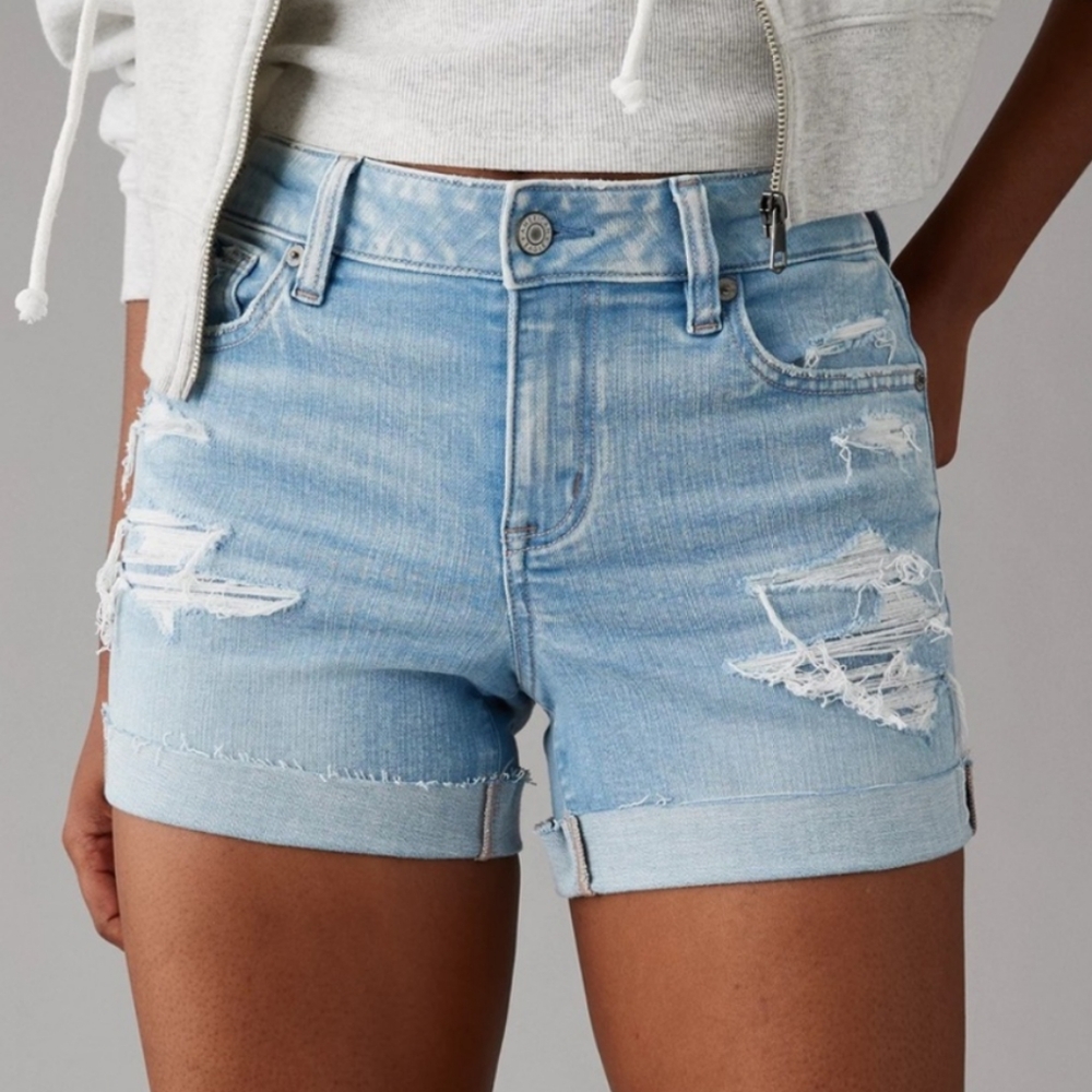 American Eagle Shorts Size 6 Womens Mid Rise Shortie Stretch Blue Denim Jorts